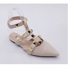 Beige Elegante Damen Riemche Ballerinas Pumps Sandalen flach mit Nieten Seastar